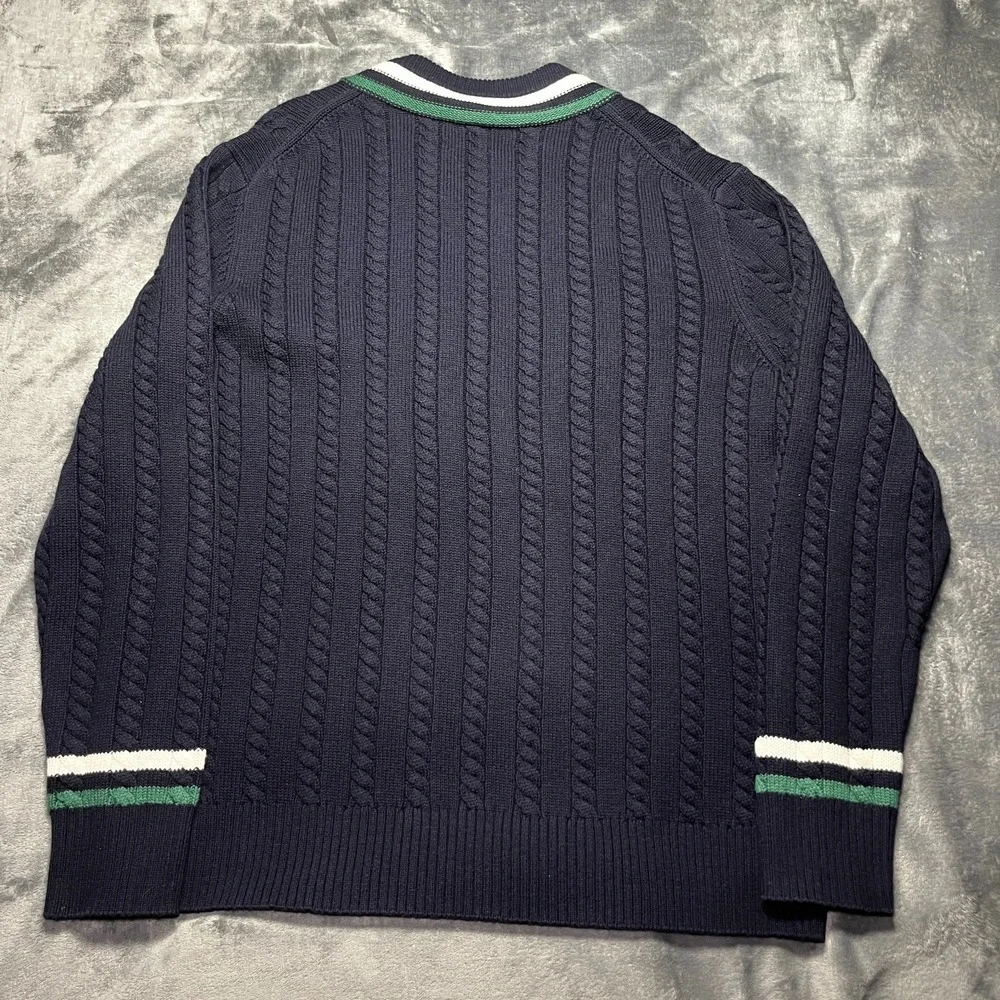 Vineyard Vines Tennis Merino Wool Sweater Men's Large Navy Cable Knit V Neck